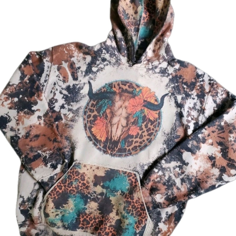 Western Cowhide Bleached Custom Sublimation Hoodie